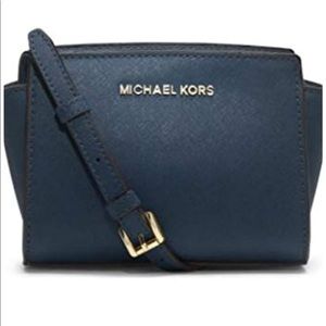 Navy Saffiano Leather Selma Mini Messenger +Wallet